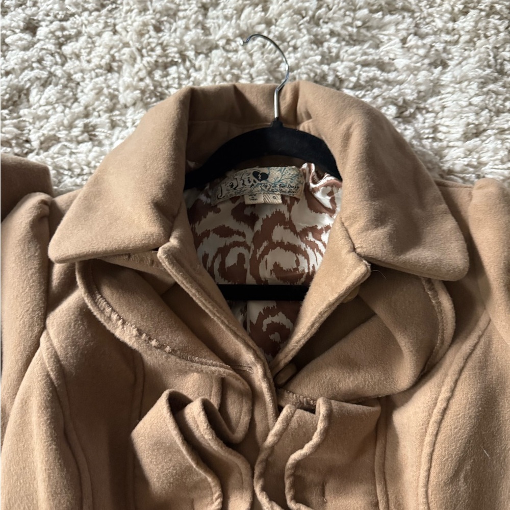 Jolt Camel Ruffle Front Trench Coat - Picture 6 of 8